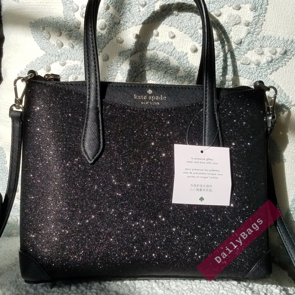 SHIMMY GLITTER IN BLACK SATCHEL KATE SPADE CROSSBODY SPARKLES IN THE SUN SMALL - Picture 6 of 12